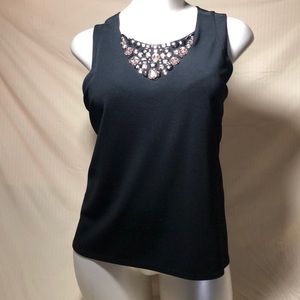 Black textured tank with rhinestones